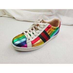 Gucci Size 38 (US 8) Womens Rainbow Low Lace Comfort Fashion Logo Sneakers W/Box